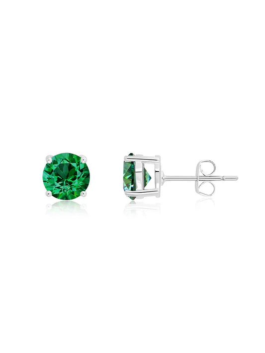 May Birthstone Stud Earrings Finished in Pure Platinum