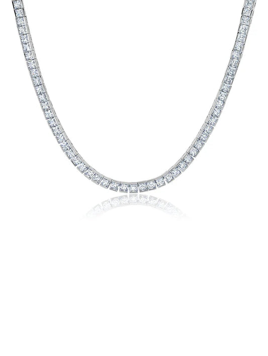 Princess Cut 3mm Tennis Necklace in Platinum