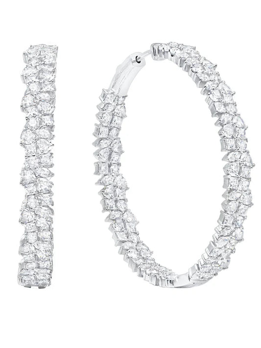 Multi Cluster Large Hoop Earrings Platinum