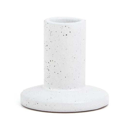 Tall White Speckled Ceramic Tapered Candle Holder