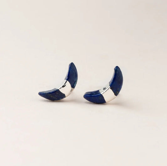 CRESCENT MOON STUD - LAPIS/SILVER