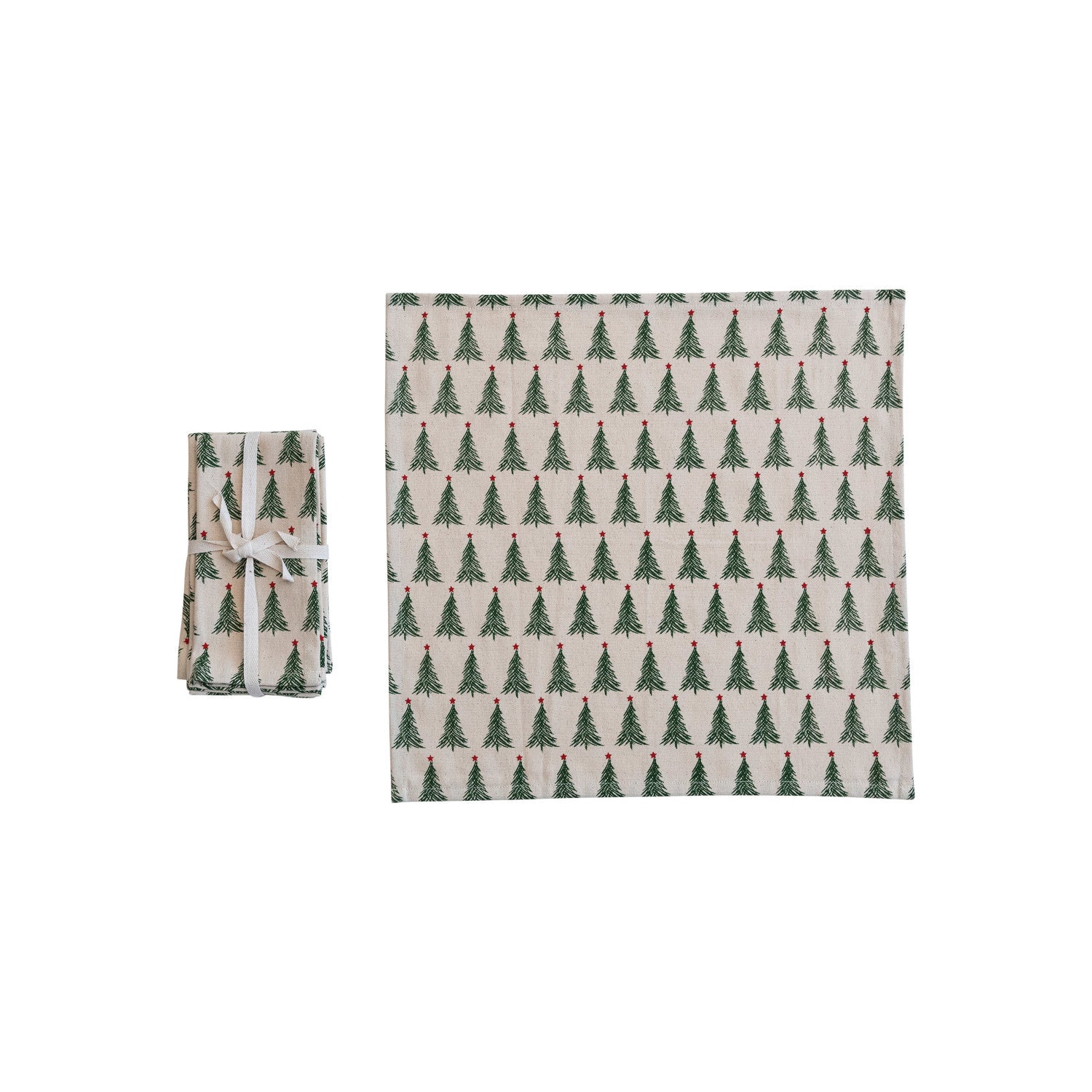 Stonewashed Cotton Printed Napkins w/ Christmas Tree Pattern, Set of 4