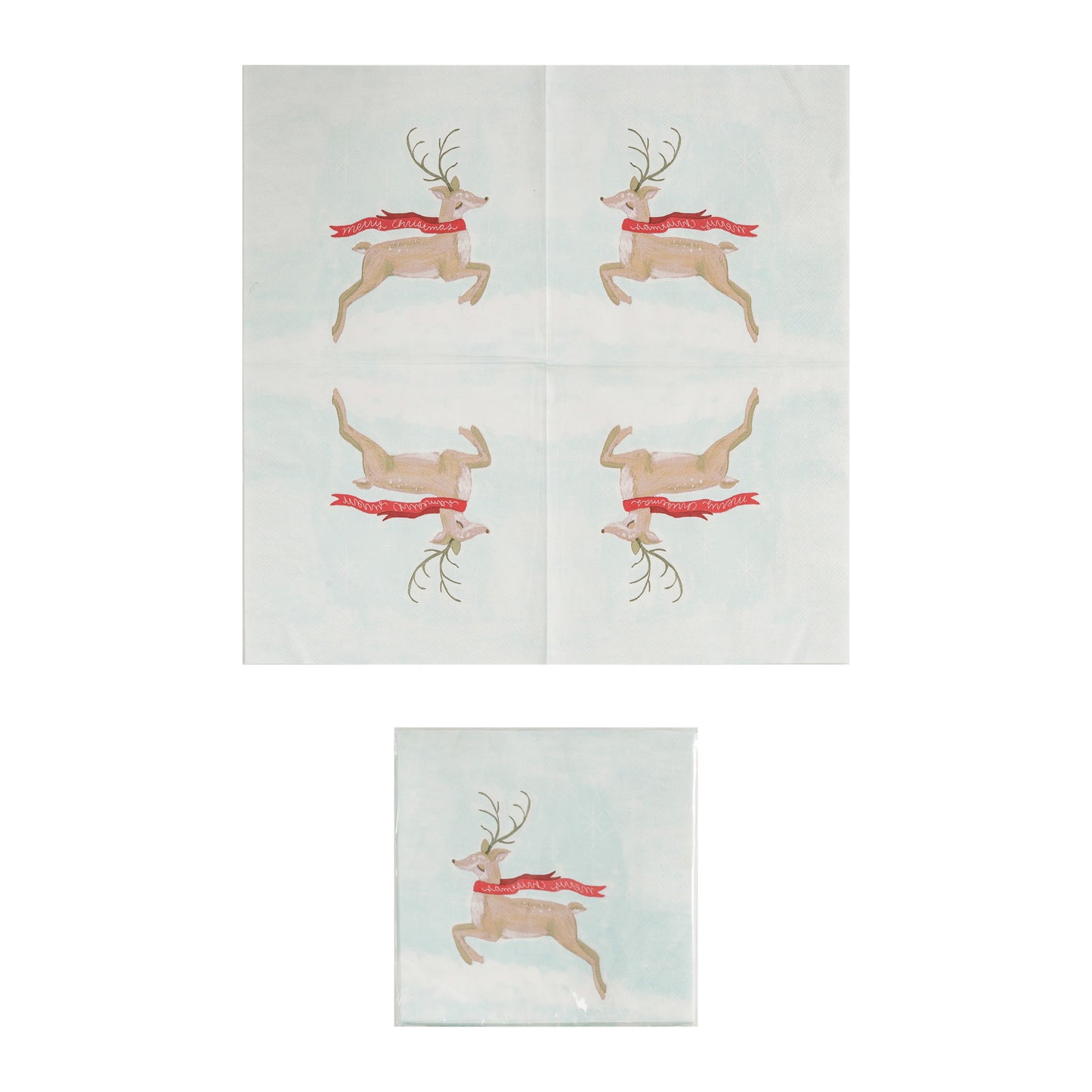 Paper Napkins w/ Reindeer in Scarf "Merry Christmas" (Contains 50 Folded Pieces) ©