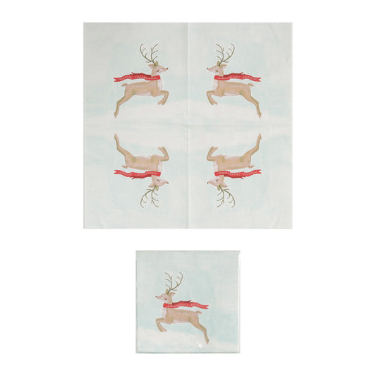 Paper Napkins w/ Reindeer in Scarf "Merry Christmas" (Contains 50 Folded Pieces) ©