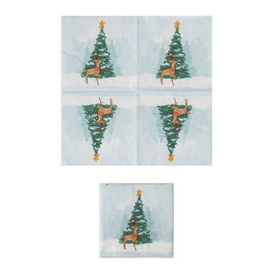 Paper Cocktail Napkins w/ Christmas Tree & Reindeer (Contains 50 Folded Pieces) ©