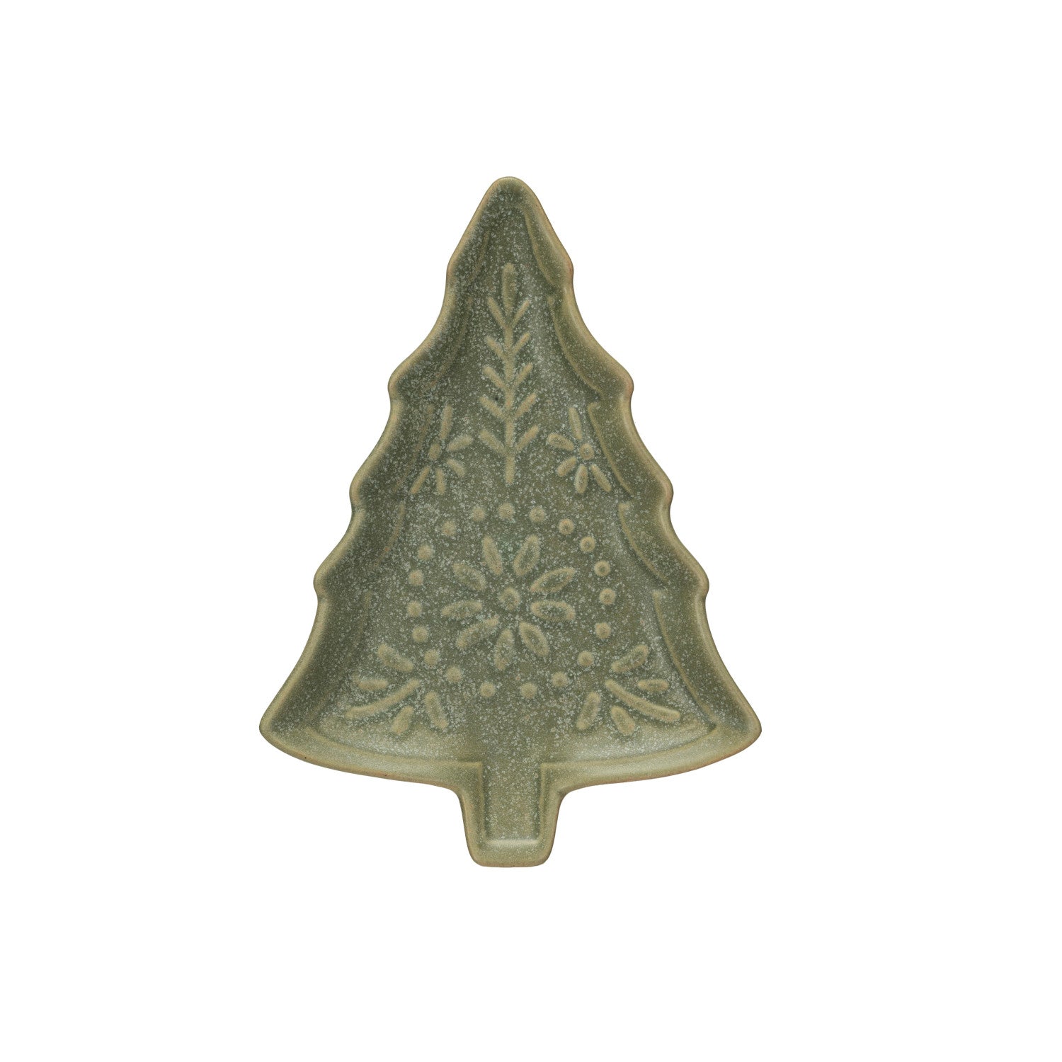 Stoneware Tree Shaped Plate, Matte Reactive Glaze, Green (Each One Will Vary)