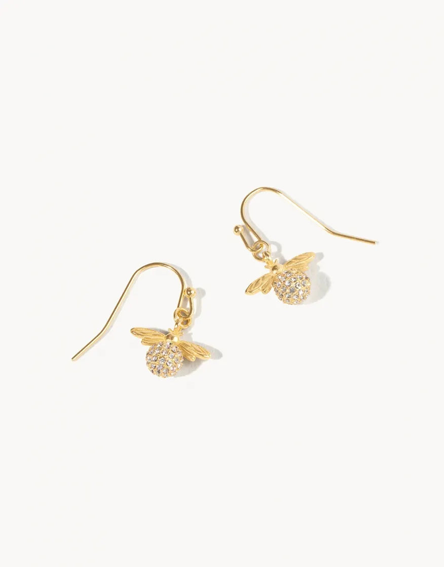 Sparkly Bee Drop Earrings Crystal - The Silver Dahlia