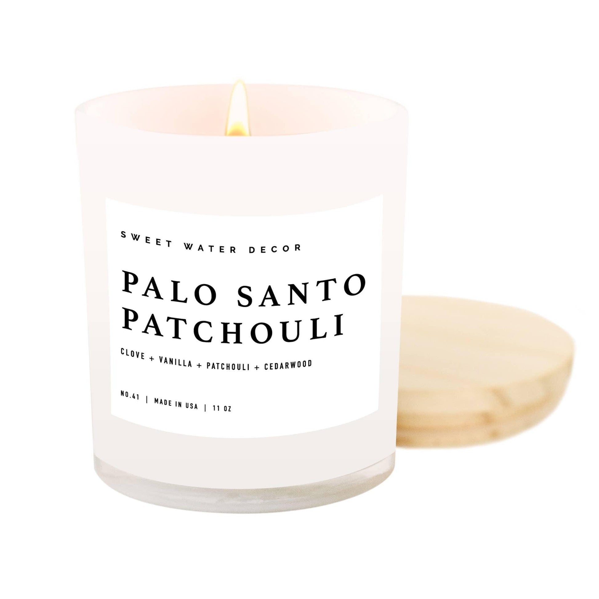Palo Santo Patchouli Soy Candle - White Jar - 11 oz - The Silver Dahlia