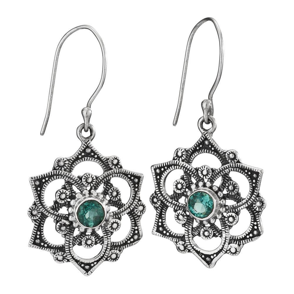 Green Light Sterling Silver and Quartz Snowflake Earring - The Silver Dahlia