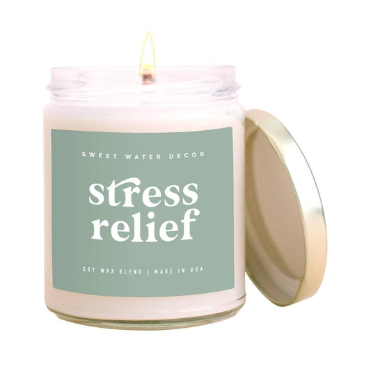 Stress Relief Soy Candle - Clear Jar - Sage Green - 9 oz - The Silver Dahlia
