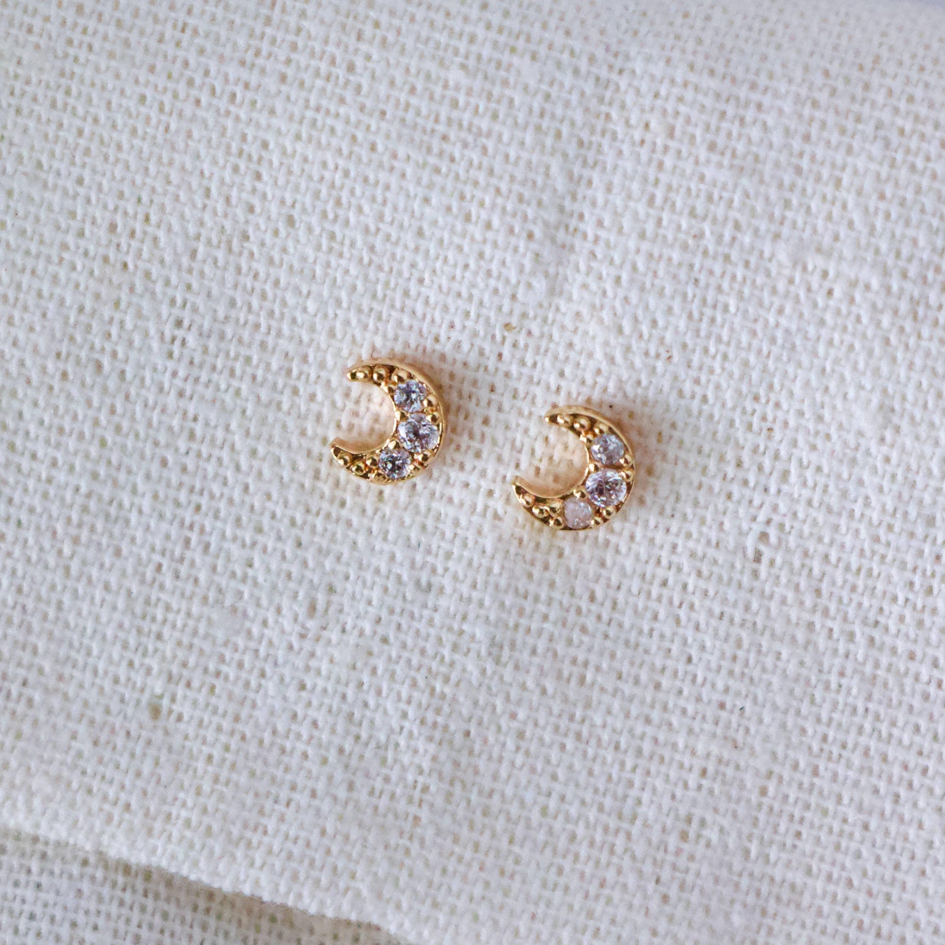 Tiny CZ Moon Stud Earrings - The Silver Dahlia