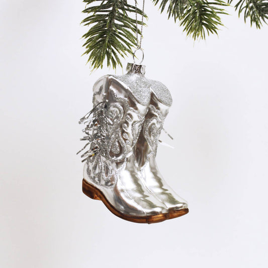 Cowboy Boot Glass Ornament