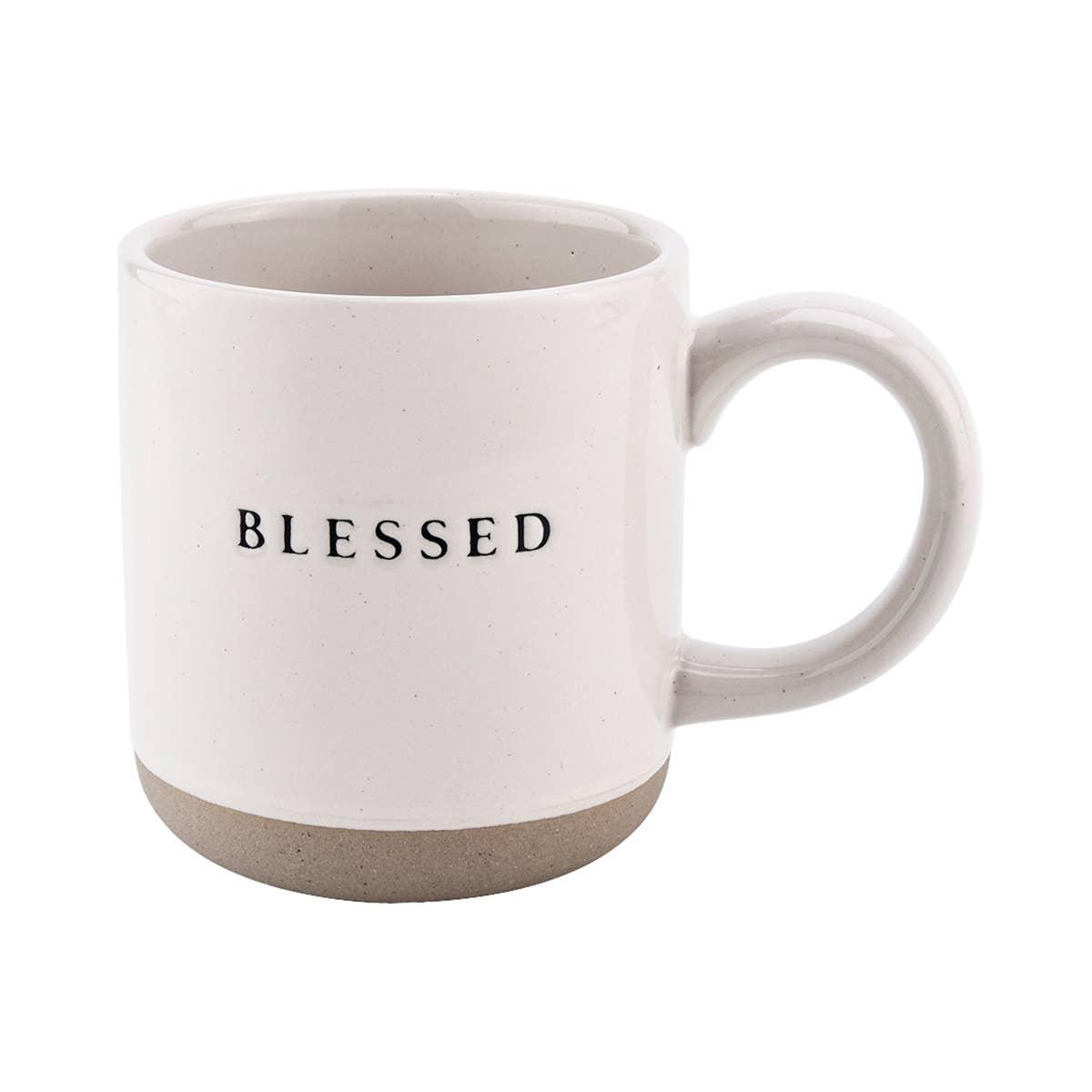 Blessed - Cream Stoneware Coffee Mug - 14 oz - The Silver Dahlia