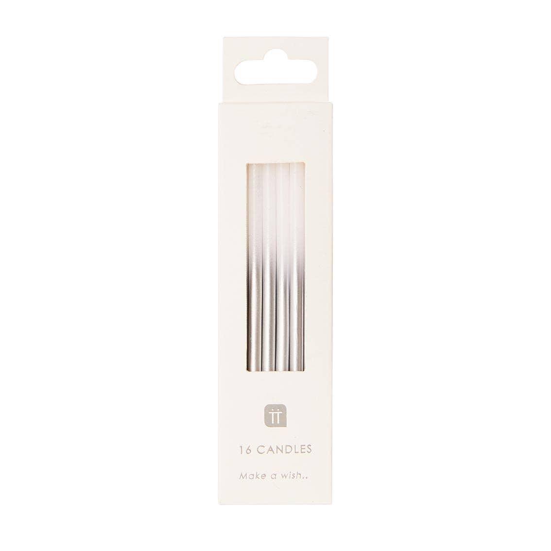 White and Silver Birthday Candles - 16 Pack - The Silver Dahlia