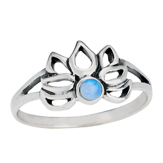 Sitting Pretty Sterling Silver Lotus Ring with Opal Center - The Silver Dahlia