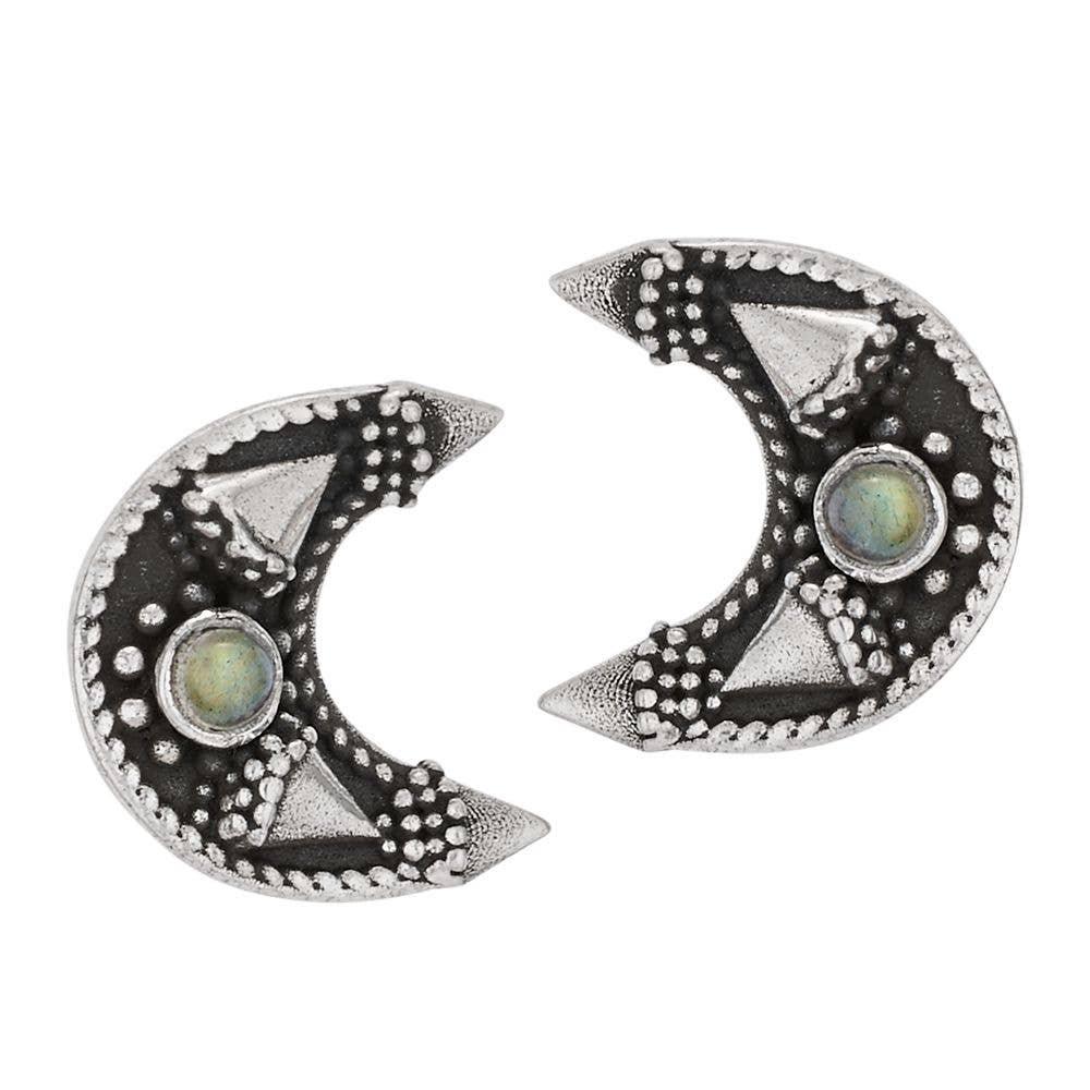 Geo Moon Labradorite Sterling Silver Post Earrings - The Silver Dahlia