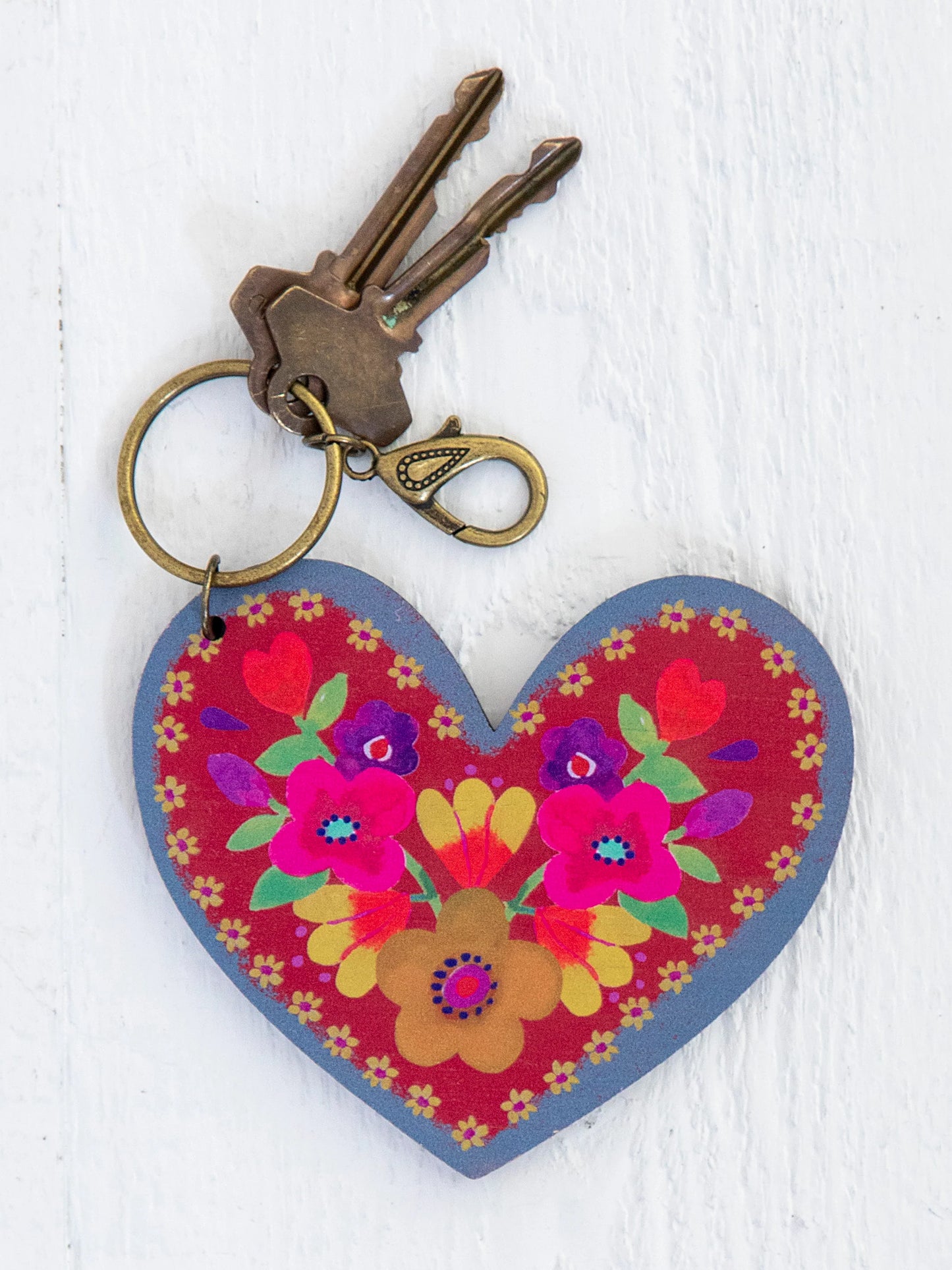 Wooden Painted Heart Keychain - The Silver Dahlia