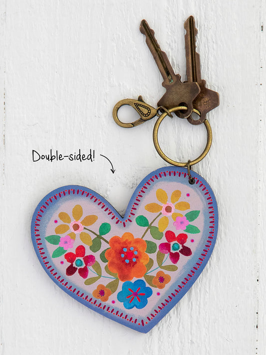 Wooden Painted Heart Keychain - The Silver Dahlia