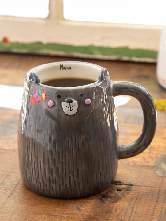 Folk Art Mug Grey Mama Bear - The Silver Dahlia
