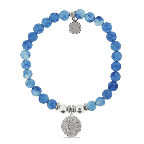 Blueberry Quartz - Sun and Moon Charm, Charity Bracelet - The Silver Dahlia