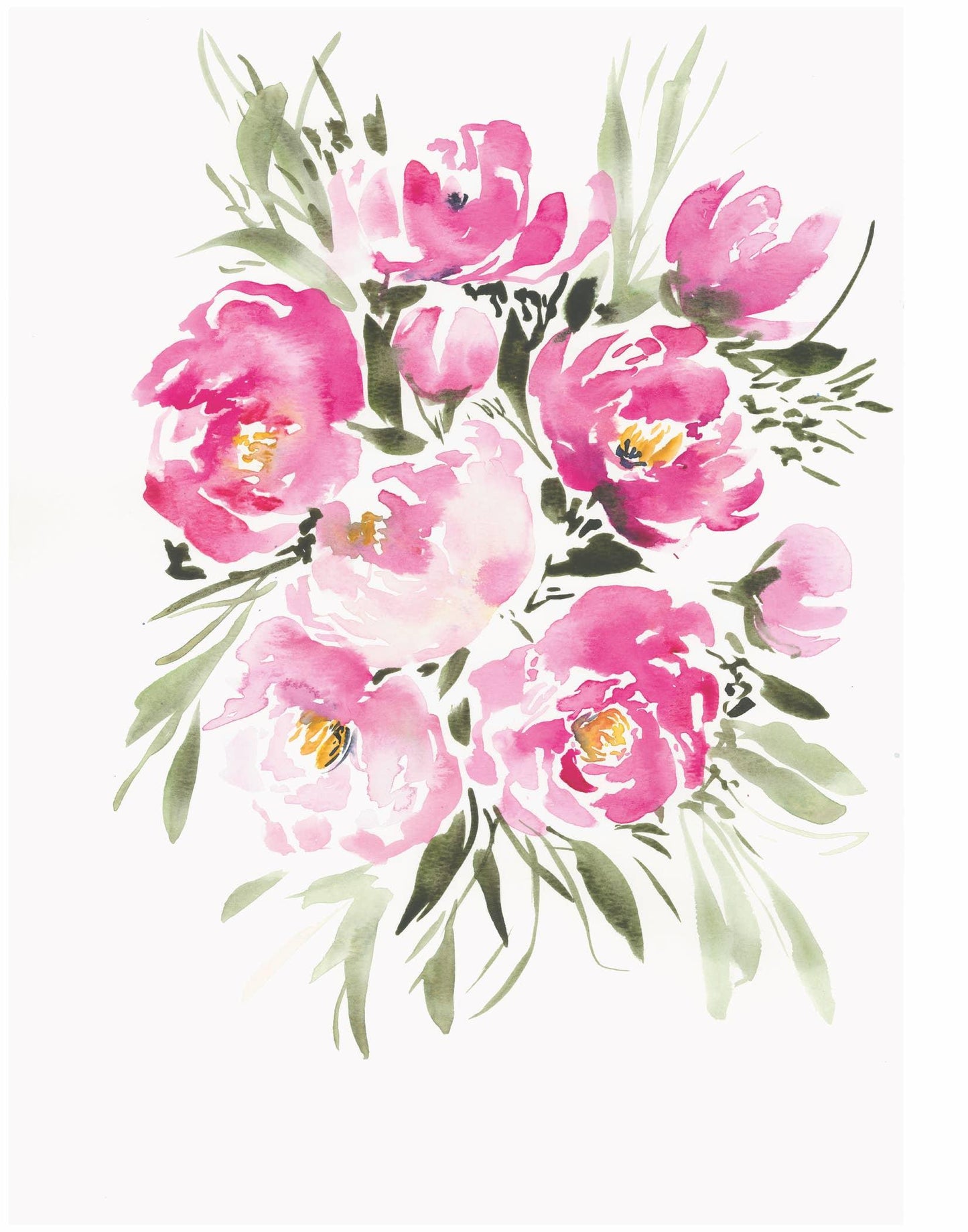 Simple Watercolor Pink Peonies Floral Art Print - The Silver Dahlia
