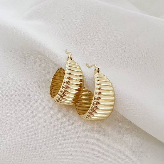 Riley Textured Dome Hoops Earrings Gold Filled
