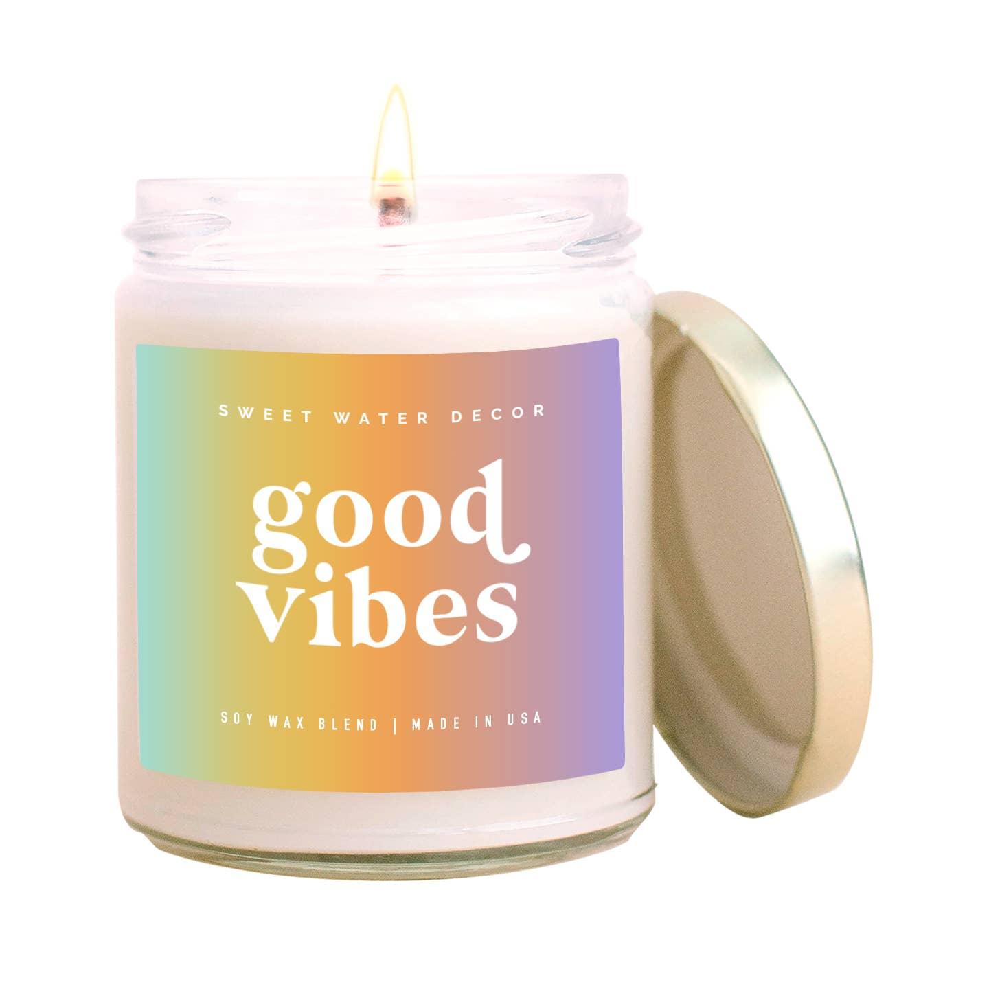 Good Vibes Soy Candle - Clear Jar - Rainbow - 9 oz - The Silver Dahlia