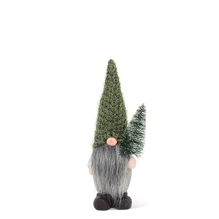 Sm Gnome w/Knit Hat & Tree-9"H