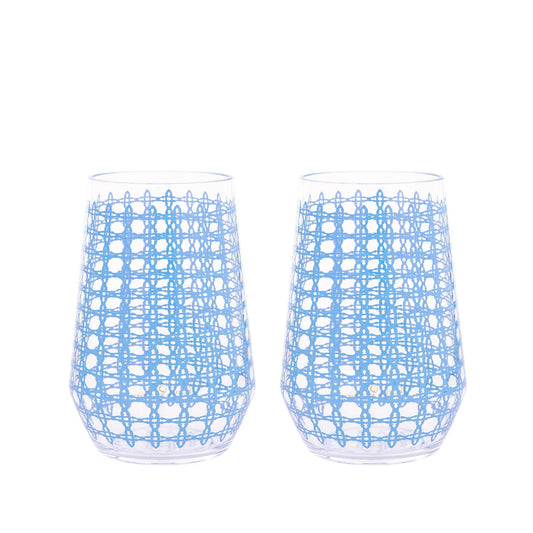 Acrylic Wine Glass Set Frenchie Blue Caning - The Silver Dahlia