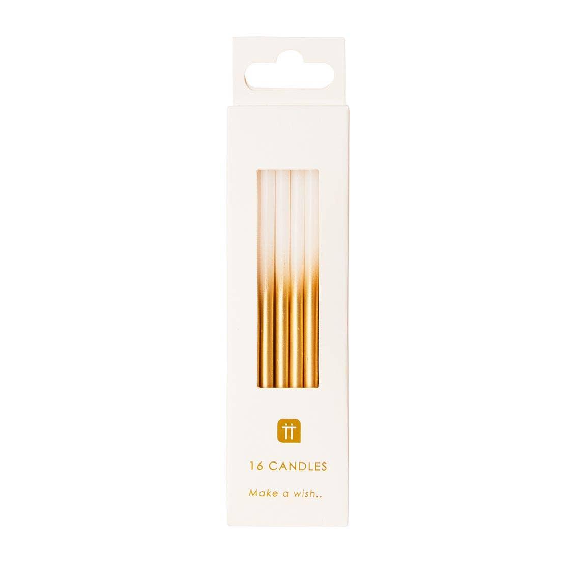 White and Gold Birthday Candles - 16 Pack - The Silver Dahlia