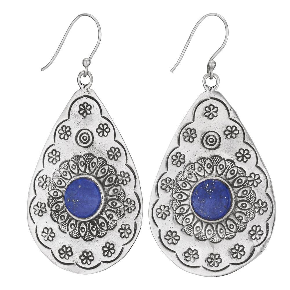 Big and Blue Sterling Silver Tribal Earring - The Silver Dahlia