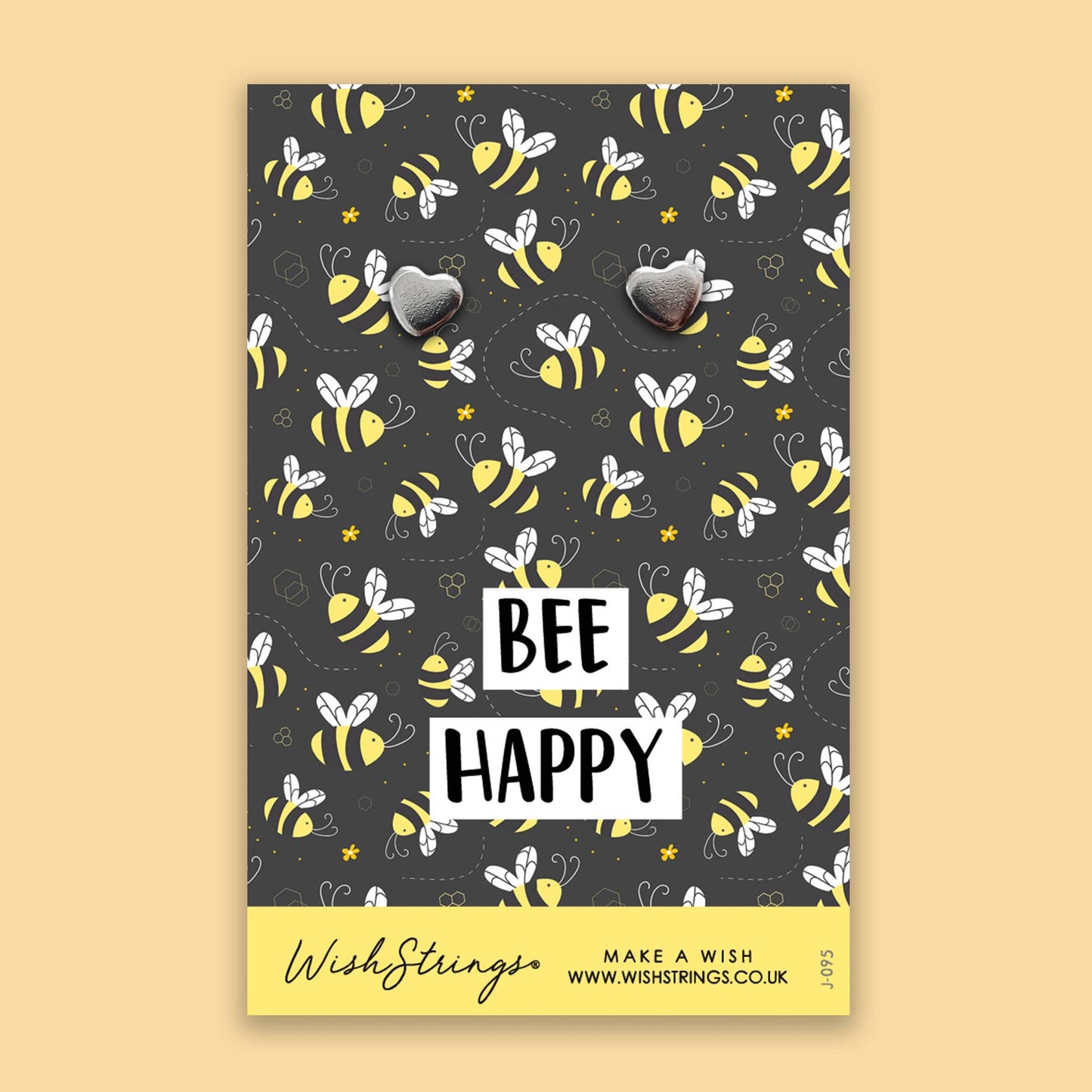 Bee Happy - Heart Earrings on Display Card - The Silver Dahlia