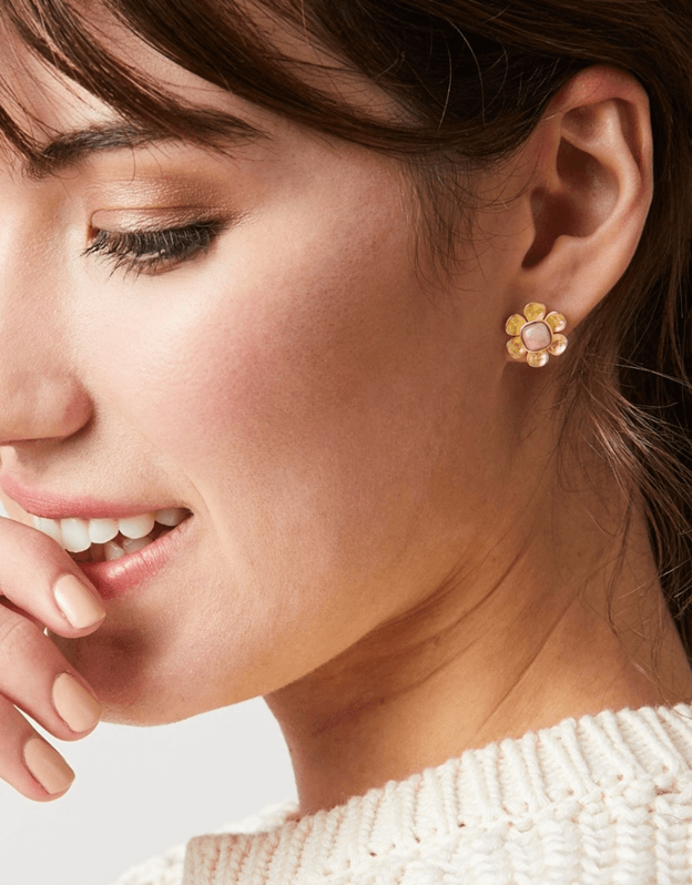 Primrose Stud Earrings Pink Rhodonite - The Silver Dahlia