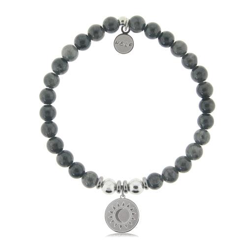 Dark Grey Jade - Sun and Moon Charity Bracelet - The Silver Dahlia