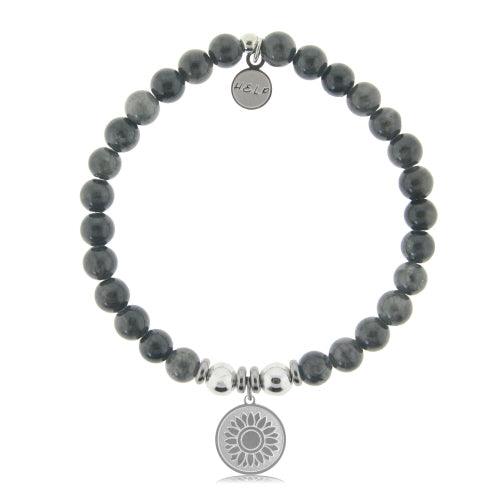 Dark Grey Jade - Sunflower Charity Bracelet - The Silver Dahlia